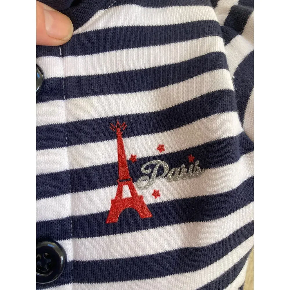 Tim Pouce Navy & White Striped Toddler Coat, Size 18M